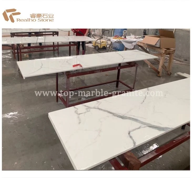 Calacatta White Crystallized Nano Glass Stone Countertop Processing Aera