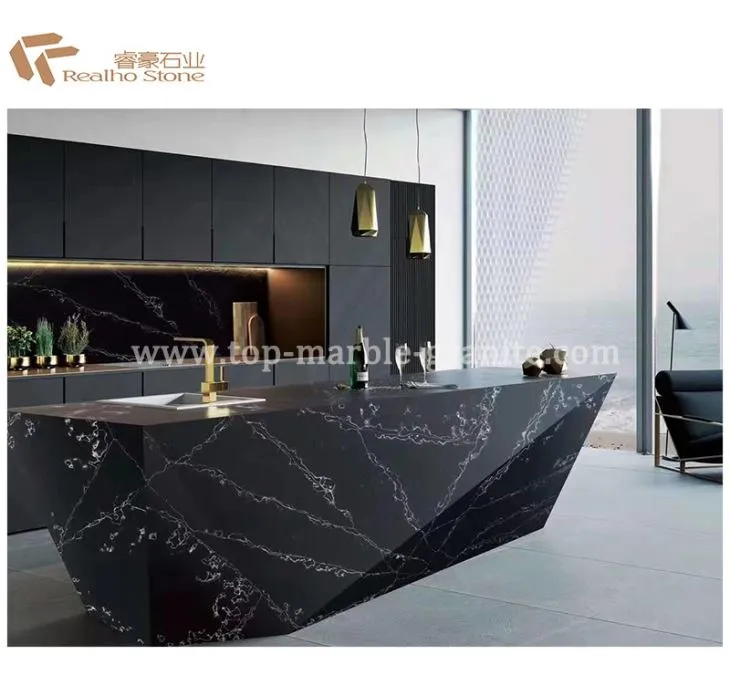 Black Quartz Kitchen Island Top for Villa