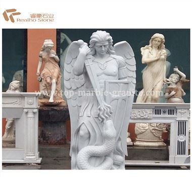 Escultura de estátuas de anjo em mármore branco para decoração de jardim