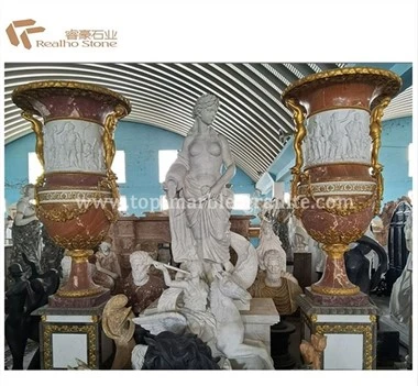 Vaso de flores de mármore com artesanato de escultura em estilo romano