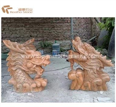 Conjuntos de jardim de cabeça de dragão de mármore para decoração de parede ao ar livre